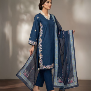Navy Blue Floral 3-Piece Suit